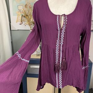 CRUEL JEANS boho peasant bell sleeve top blouse purple sz s womens